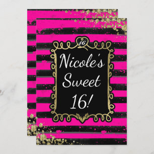 Bandes noires et roses Gold Foil Invitations