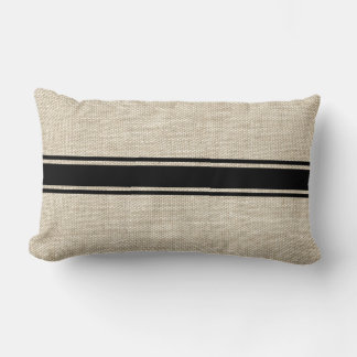 Bandes Noires Sur Faux Burlap Lance Oreiller