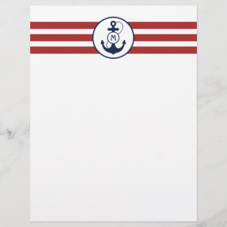Bandes rouges avec Ancre nautique et monogramme