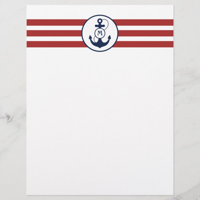 Bandes rouges avec Ancre nautique et monogramme (Devant)
