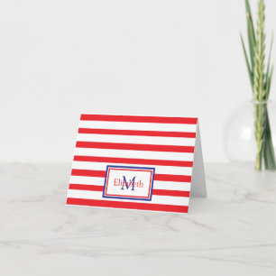 Bandes rouges et blanches avec Monogramme bleu mar