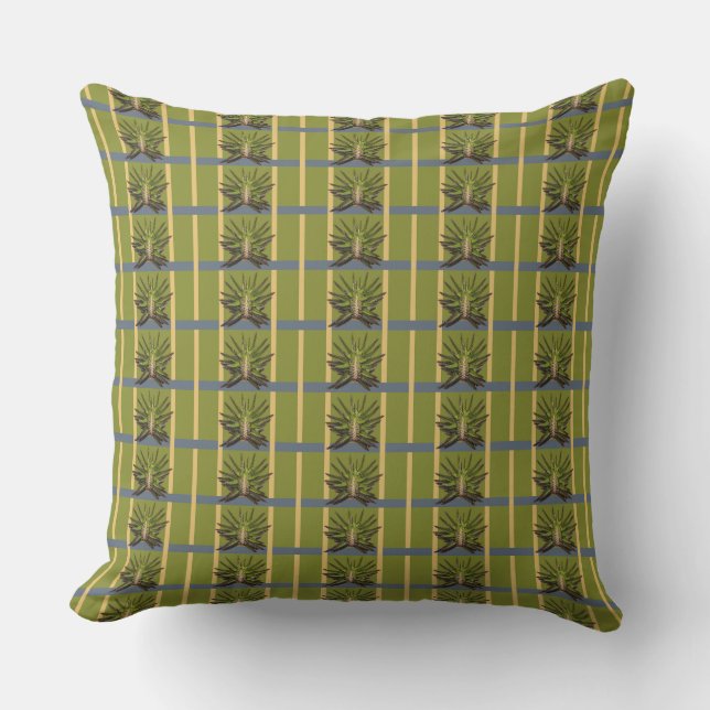 Bandes vertes et jaunes avec oreiller bleu (Recto)