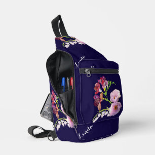 Bandoulière Floral Bleu /Nom Imprimer Couper Sac À Coudre
