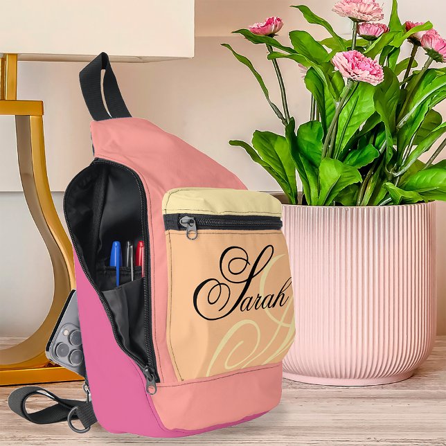Bandoulière Peach Pink Nom Monogramme Coupe Sac à coudre (Créateur téléchargé)