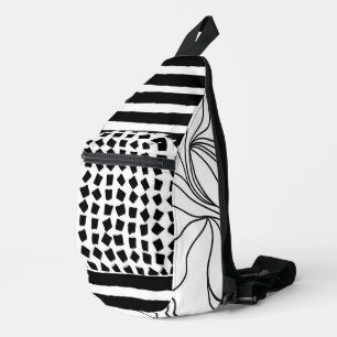 Bandoulière Sac à coudre "Abstrait noir et blanc moderne"