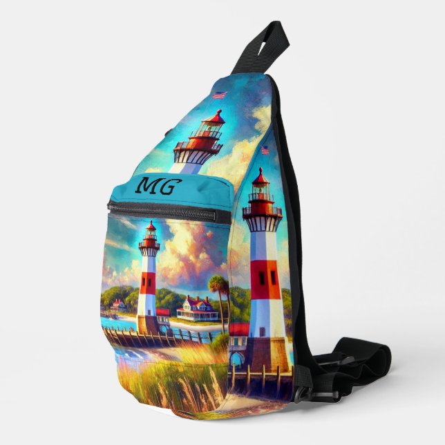 Bandoulière Sac à coudre avec impression aquarelle du phare Mo (Coin droit)