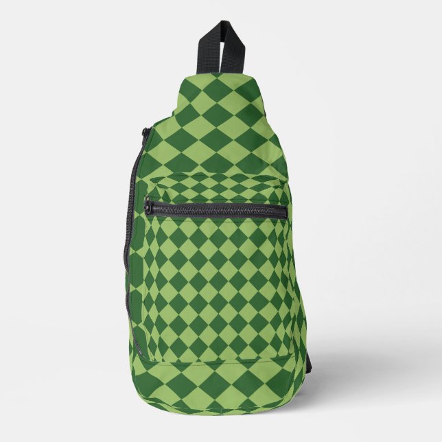 Bandoulière Sac à coudre imprimé motif diamant à carreaux vert (Recto)