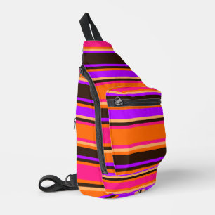 Bandoulière Sac à coudre rayé violet, orange vif, magenta et v