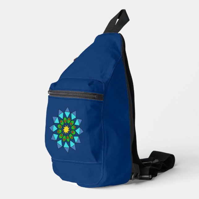 Bandoulière Sac à élingue - Mandala bleu et vert (Coin droit)