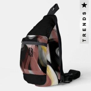 Bandoulière Sac à élingue noir Tendance Art Abstrait Poudre no