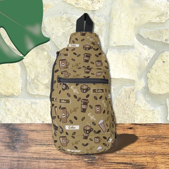Bandoulière Sac à Motif Brown  Cups café (Coffee cups pattern brown sling bag)