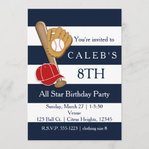 Baneball Party Blue Stripes Invitations Anniversai
