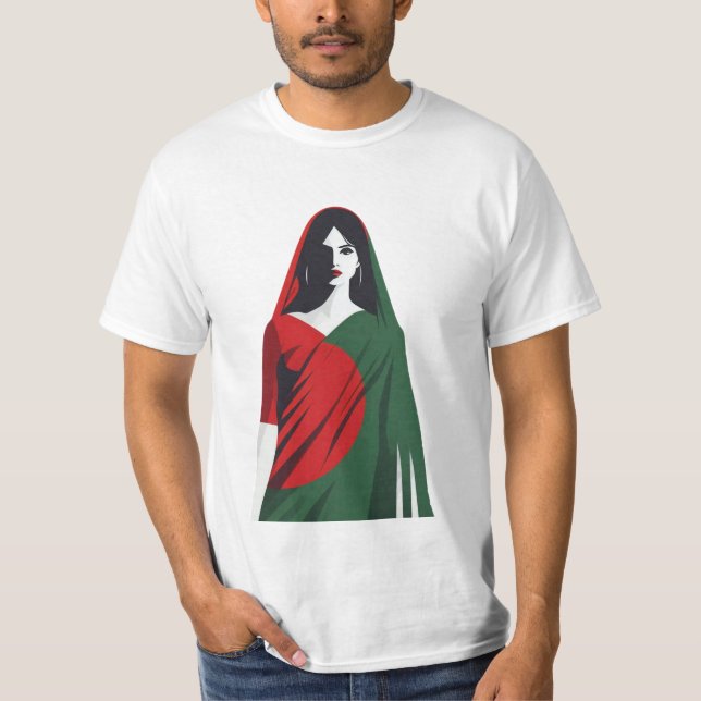 Bangladeshi Woman in Saree – Flag Color T-shirt (Devant)
