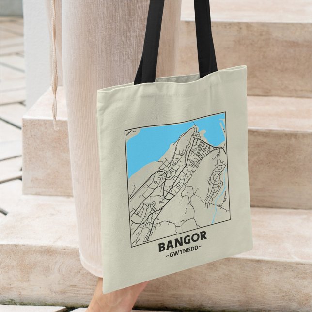 Bangor, Gwynedd City Map Tote Bag (Créateur téléchargé)