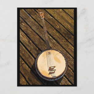 Banjo Music Instrument sur carte postale en bois