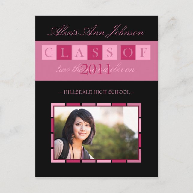 Banner Graduation Faire-part Postcard (rose) (Devant)