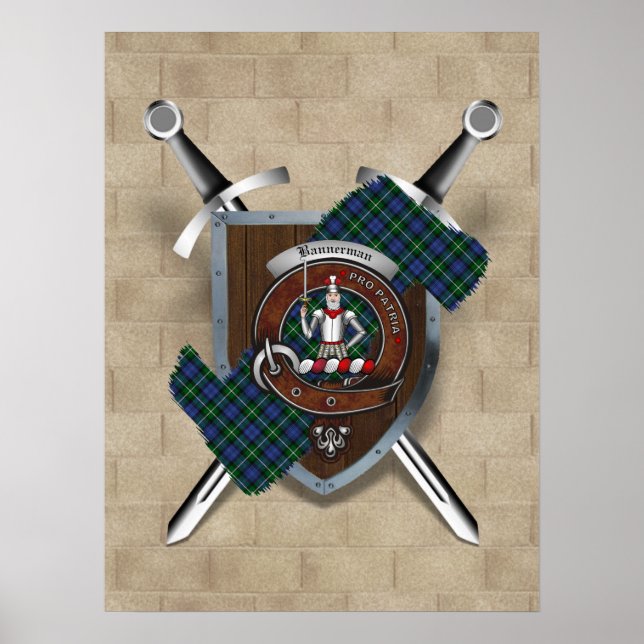 Bannerman Clan Badge Crossed Swords Poster 18x24 (Devant)