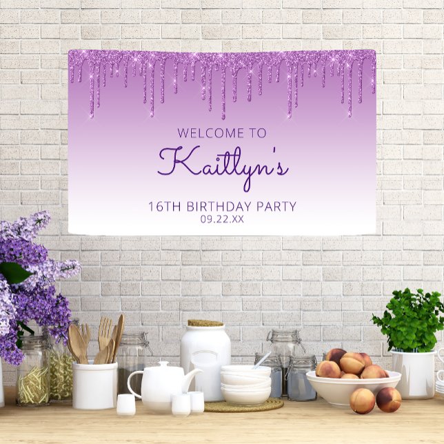 Bannière 16e anniversaire Glam Purple Glitter Drip (Créateur téléchargé)