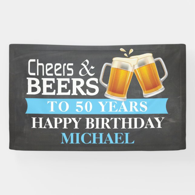Bannière 50e anniversaire joyeuse et bière Bleu (Horizontal)