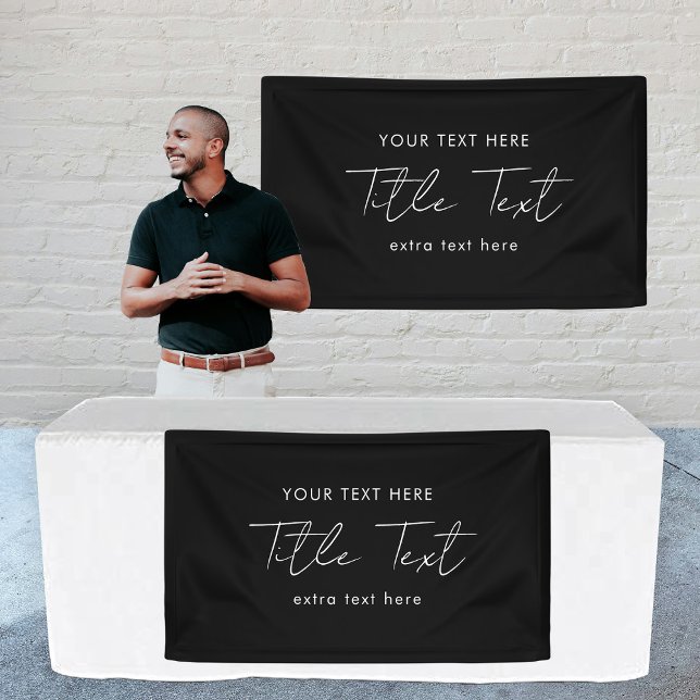 Bannière à accrochage personnalisé Signal moderne  (Custom Hanging Banner Sign Modern Script Black)