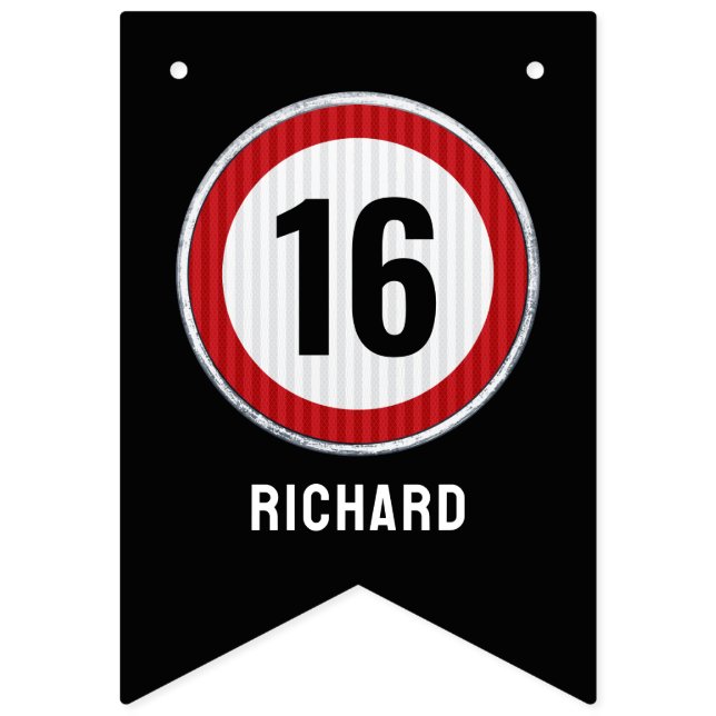 Bannière À Fanions 16th Birthday Speed Limit  (Deuxième drapeau)