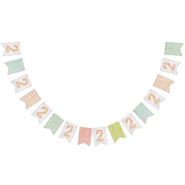 Bannière À Fanions 2e anniversaire Shabby Chic Rose Rustic Wood Flora (Tout)