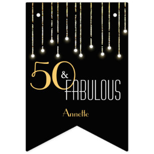 Bannière À Fanions 50 & Fabuleux Black Gold Lumières Glamour Élégant