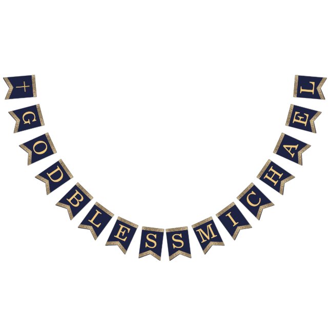 Bannière À Fanions 7 Lettres Bleu Or Dieu béni Baptême Communion (Tout)