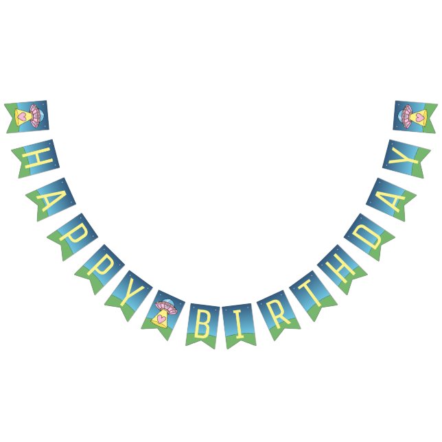 Bannière À Fanions Alien rose OVNI Joyeux anniversaire (Tout)