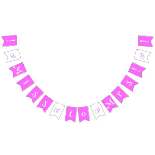 Bannière À Fanions Anneaux de Mariage rose et bleu Mlle à Mme Bachelo