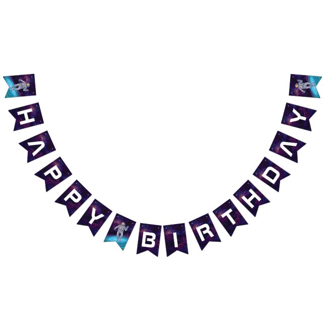 Bannière À Fanions Anniversaire. Astronaut dans l'espace avec étoiles (Tout)