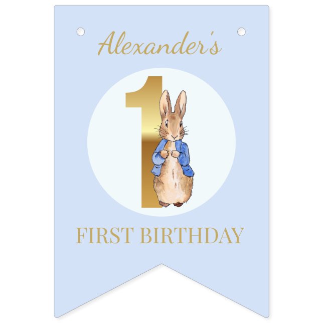 Bannière À Fanions Anniversaire classique de lapin d'un an (Deuxième drapeau)
