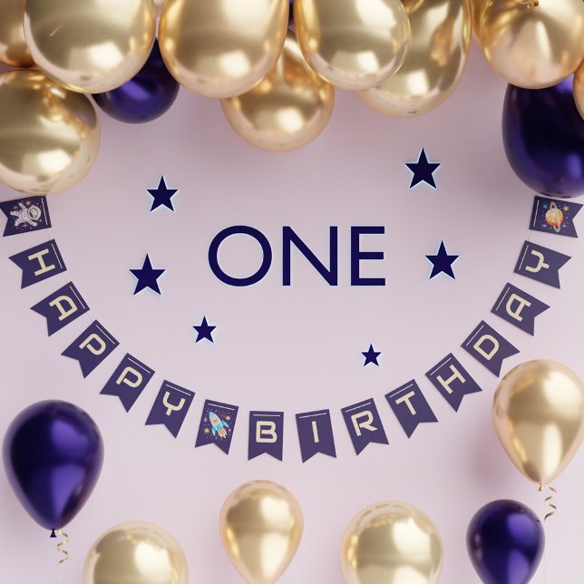 Bannière À Fanions Anniversaire de l'astronaute spatial Rocket & Plan (Outer Space Astronaut Rocket & Planet Birthday Bunting Flags)