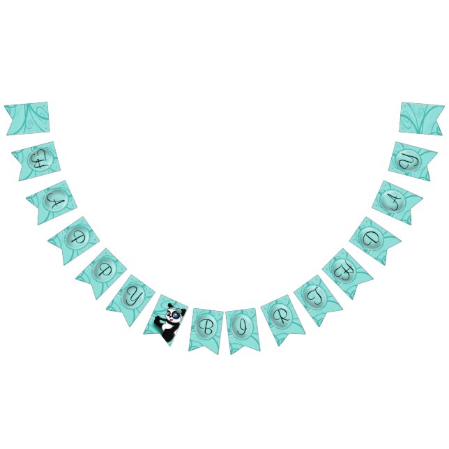 Bannière À Fanions Anniversaire du Panda Turquoise (Tout)