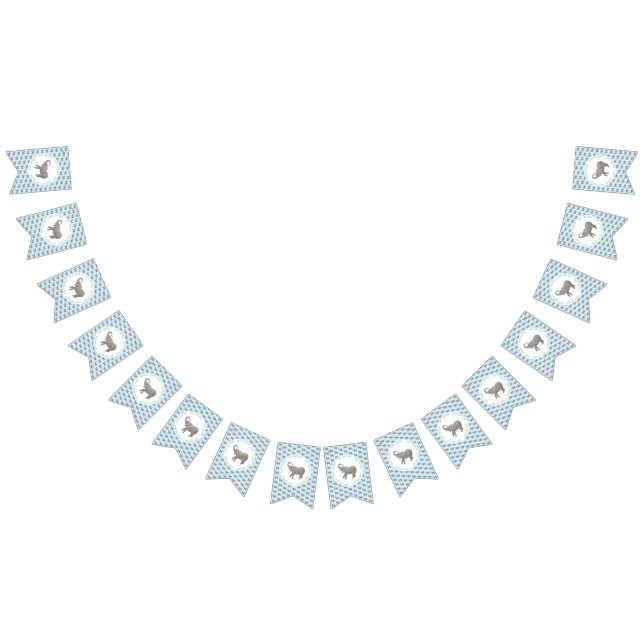 Bannière À Fanions Anniversaire Éléphant Bébé Bleu Clair (Tout)