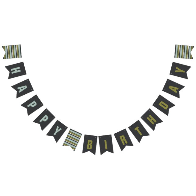 Bannière À Fanions Anniversaire gris bleu, vert, de toile (Tout)
