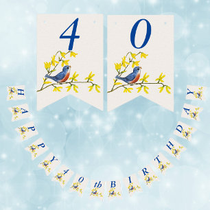 Bannière À Fanions AnniversaireOiseau rouge bleu sur Branche Fleurs j