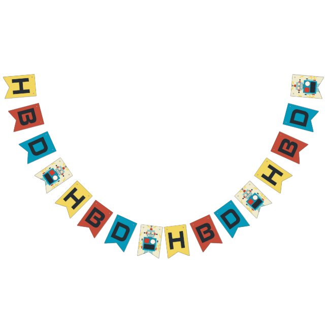 Bannière À Fanions Antique Robot Jouet Anniversaire HBD (Tout)