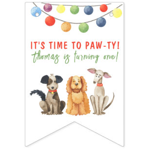 Bannière À Fanions Aquarelle Chien premier anniversaire Paw ty