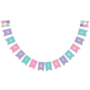 Bannière À Fanions Aquarelle douce Donut Joyeux anniversaire