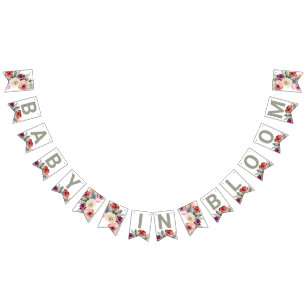 Bannière À Fanions Aquarelle Floral Baby dans le Baby shower en fleur