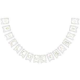 Bannière À Fanions Aquarelle florale Alphabet Baby shower ABC