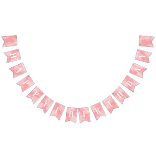 Bannière À Fanions Aquarelle rose Joyeux premier anniversaire