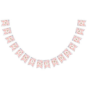 Bannière À Fanions Aquarelle rose mignonne avec ours en peluche et co