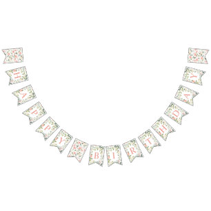 Bannière À Fanions Aquarelle Roses roses roses Verdure Joyeux Anniver