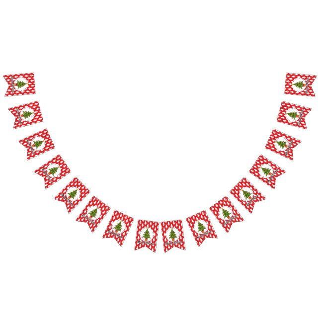 Bannière À Fanions Arbre de Noël sur le Motif des pins rouges - Joyeu (Tout)