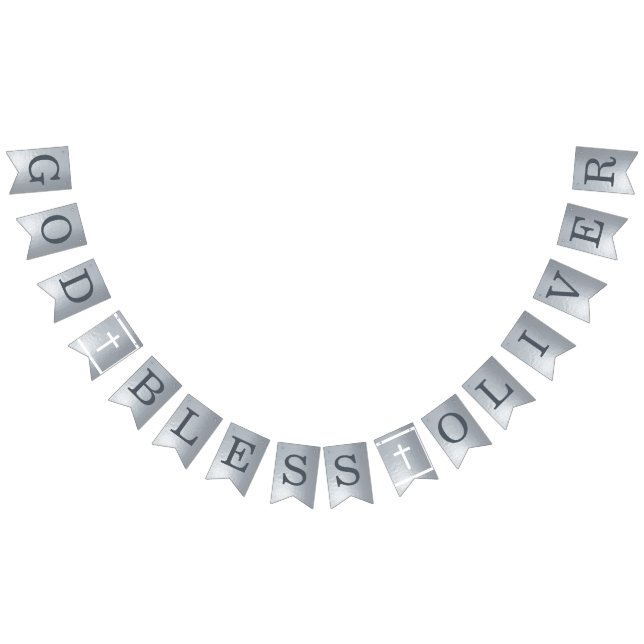 Bannière À Fanions Argent Dieu Béni 6 Lettres Nom Baptême Communion (Tout)