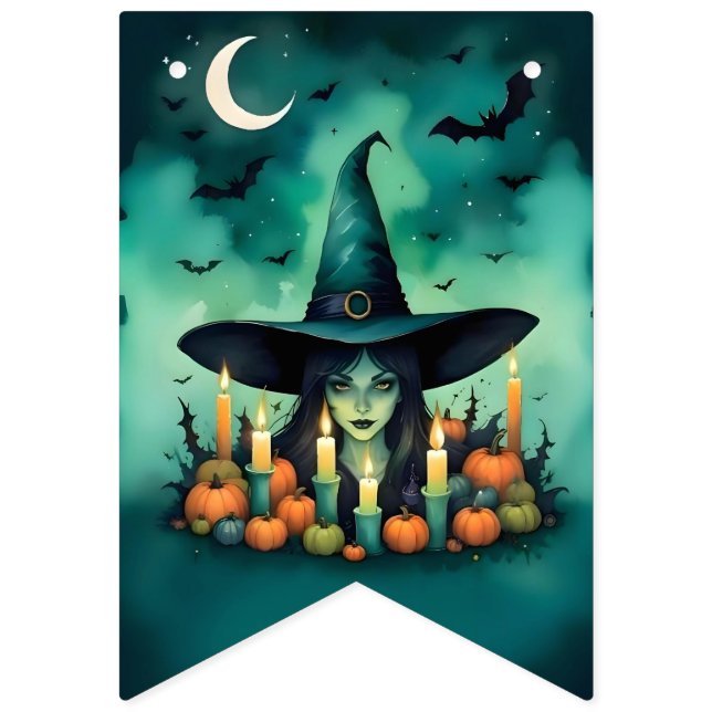 Bannière À Fanions Attractive & Mystical Halloween Witch Conjures (Troisième drapeau)