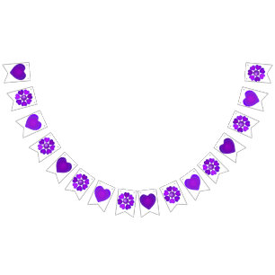 Bannière À Fanions B&W Purple Hearts Beating