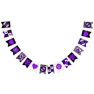 Bannière À Fanions B&W Purple Hearts Beating